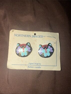 Barbara Lavallee vintage cloisonné enamel cat earrings featuring